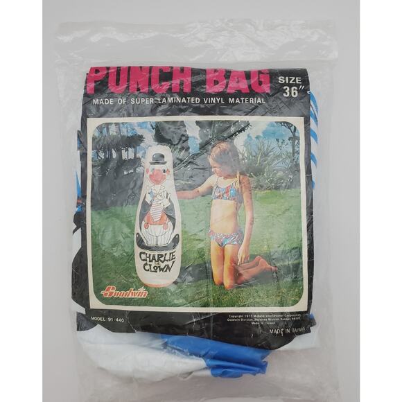 Vtg Charlie The Clown Punch Bag 1977 Inflatable New in Bag Goodwin Brand 36" T - Picture 2 of 9